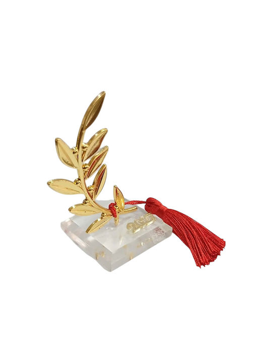 Kalliopi Silver Tabletop New Year's Lucky Charm Olive Branch Gold Made of Plexiglass 2027 5x9cm