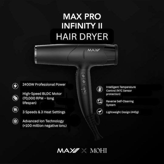 Max Pro Professional Hair Dryer with Diffuser 2400W