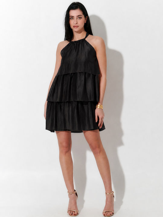 Summer Mini Dress with Ruffles Black