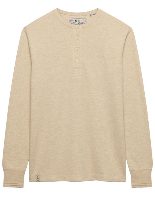 Waffle Grandad Long Sleeve Blouse Oatmeal Marl