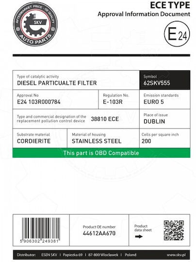 SKV Φίλτρο DPF για Subaru