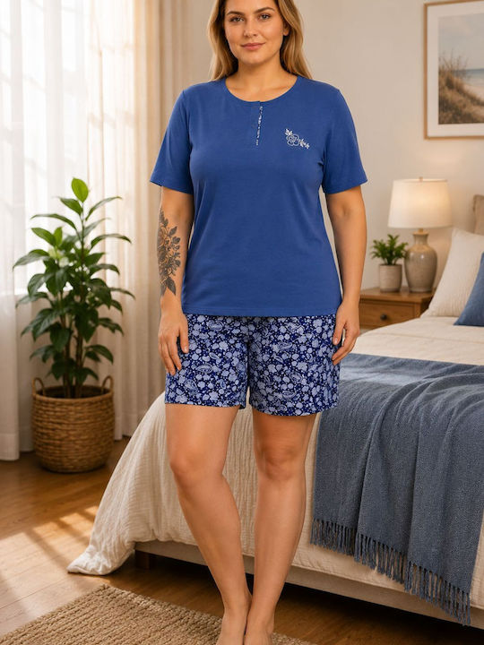 Asel Summer Women's Pajama Set Cotton Blue