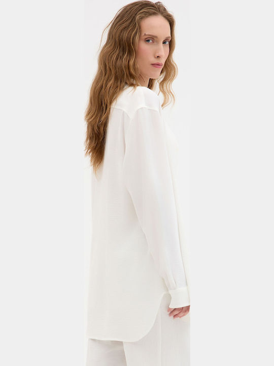 Κοντομάνικο Πουκάμισο σε Oversized Γραμμή Εκρού