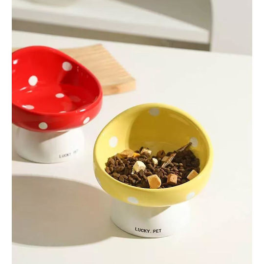 Animal Ceramic Food & Water Bowl for Dog with Stand 200ml 14.5cm in White Colour