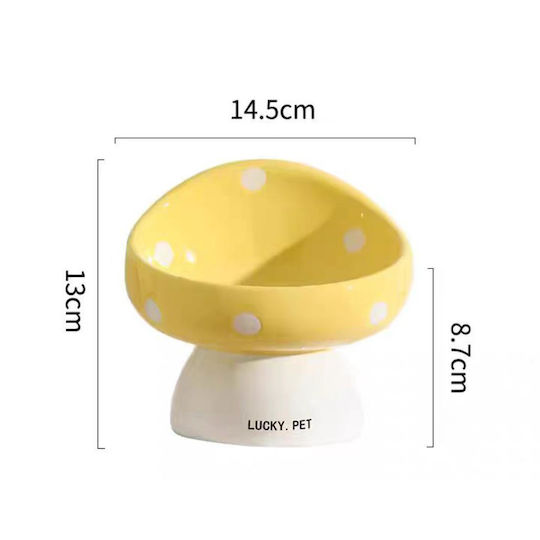 Animal Ceramic Food & Water Bowl for Dog with Stand 200ml 14.5cm in White Colour