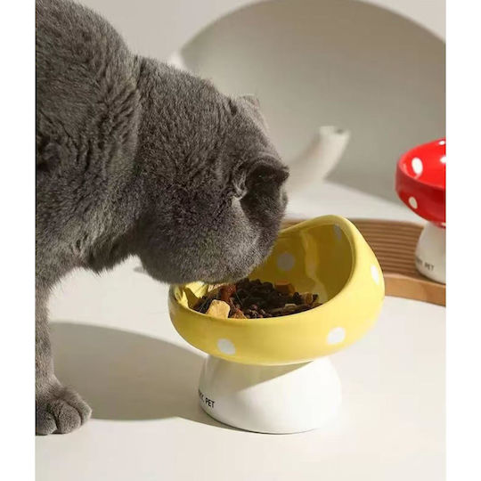 Animal Ceramic Food & Water Bowl for Dog & Cat with Stand 200ml 14.5cm in Yellow Color
