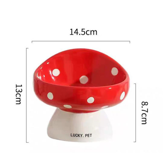 Animal Ceramic Food & Water Bowl for Cat with Stand 200ml 14.5cm in Red Colour