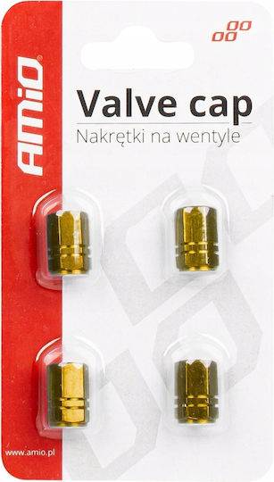 Yellow Valve Caps 4 Pcs Aluminium Caps Car Motorcycle Bicycle
