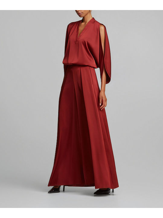 Women's Dark Red Set with High Waisted Trousers