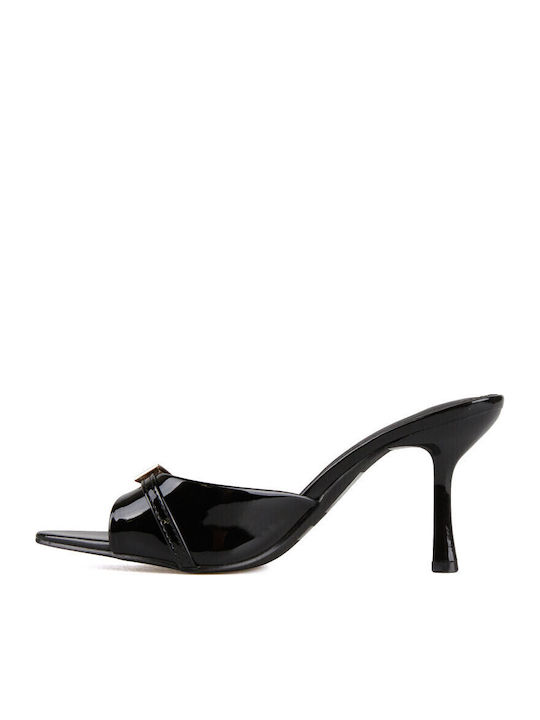 Mules In Patent Leather With High Heel In Black Colour