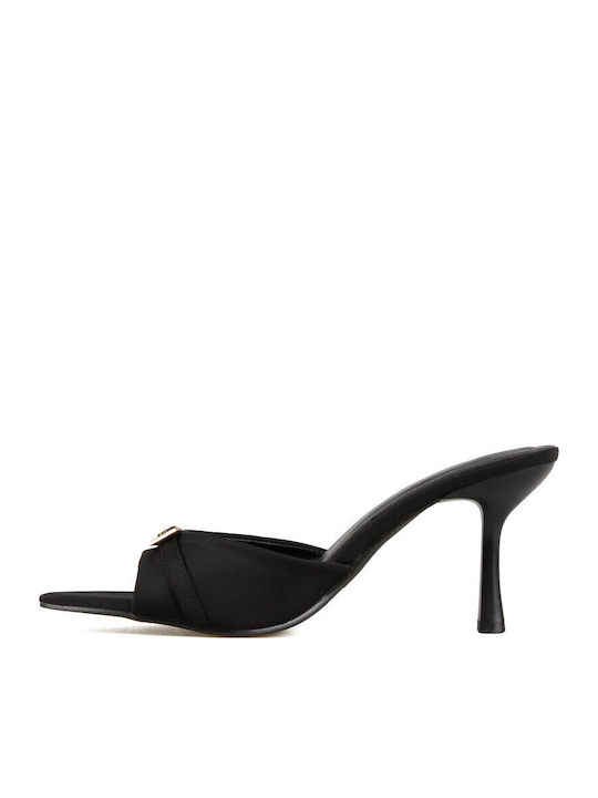 Satin Mules With High Heel In Black Colour