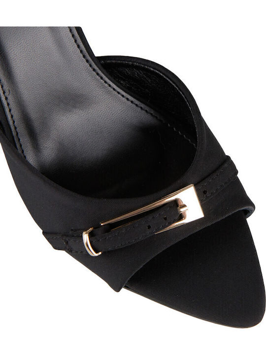 Satin Mules With High Heel In Black Colour
