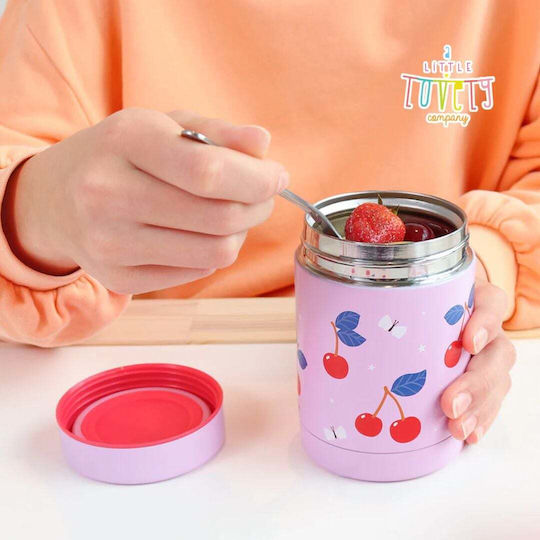 A Little Lovely Company Tritan Plastic Kids Thermos Water Bottle with Straw Non Spill Cherries 450ml