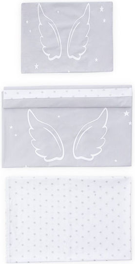 Wellgro Сет Бебешка Долен Калъф с Калъфка за Възглавница Angel Wings Сив 100x150см. Wellgro Сет Бебешка Долен Калъф с Калъфка за Възглавница Angel Wings Сив 100x150см.