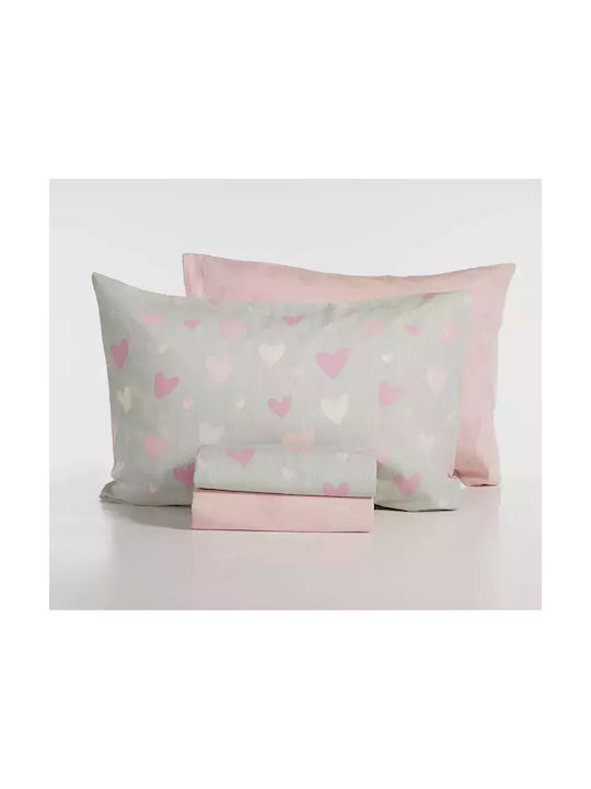 Nef-Nef Homeware Sheet Set Single Cotton Hearts Attack Gray 170x260cm 3pcs