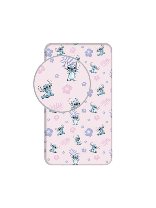Disney Sheet Single with Elastic Band Cotton Lilo And Stitch Pink 90x200cm