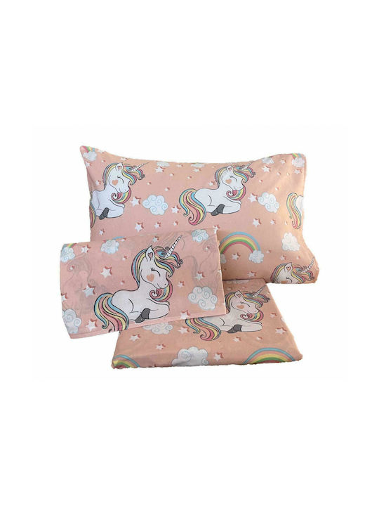 Linea Home Sheet Set Single from Cotton & Polyester Unicorn Pink 160x240cm 3pcs