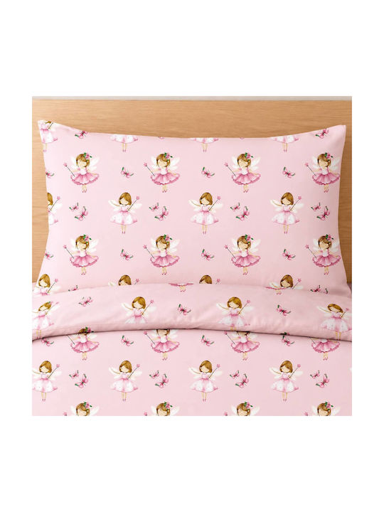 Astron Italy Single Cotton Sheets Set with Elastic Band Fairytale Girls Pink 100x200cm 3 Pieces