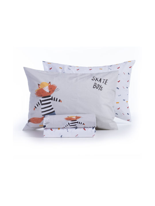 Nef-Nef Homeware Single Cotton Sheets Set Skate With Style Gray/Red 170x260cm