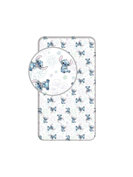 Disney Σεντόνι Μονό με Λάστιχο Βαμβακερό Lilo And Stitch Ohana White 90x200cm
