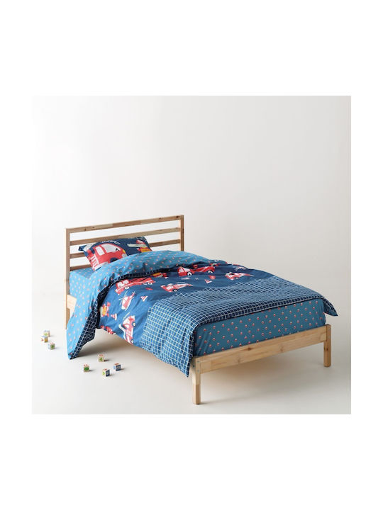 Kentia Σετ Σεντόνια Ημίδιπλα Βαμβακερά Blue-petrol-red 190x270cm 3τμχ