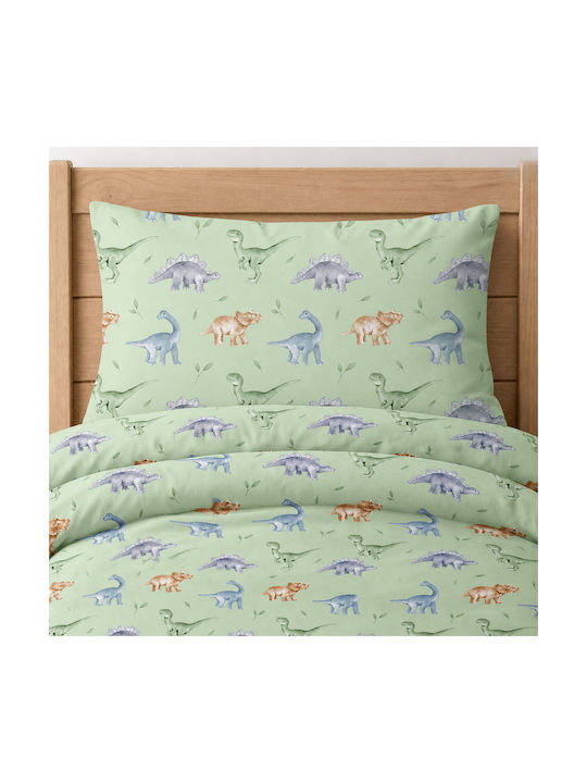 Astron Italy Kids Sheets Single Cotton Dinosaurs Green 175x260cm 3 Pieces