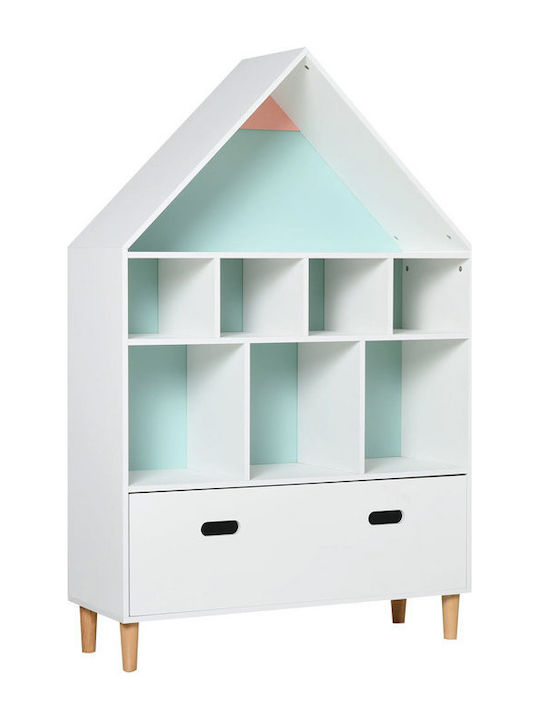 mit 8 Regalen und 1 Schublade Bücherregal Boden Weiß 82x30x126cm