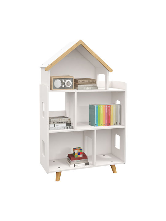 Kids Wooden Bookcase White 65x25x108.5cm