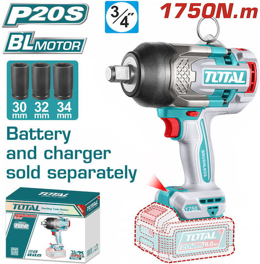 Total TIWLI201751 Brushless Impact Wrench Battery 20V Solo with Socket 3/4"