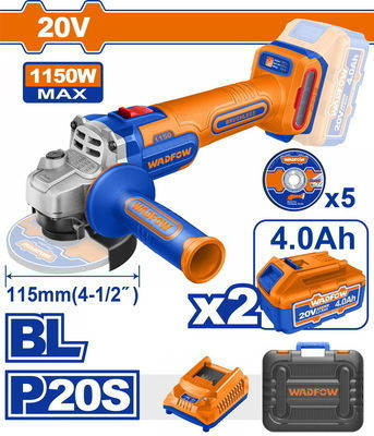 Wadfow WLAPB522E Grinder 115mm Battery Brushless with Speed Control 2x4Ah