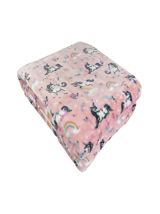 Astron Italy Velvet Unicorn Blanket Pink 160x220cm 32677