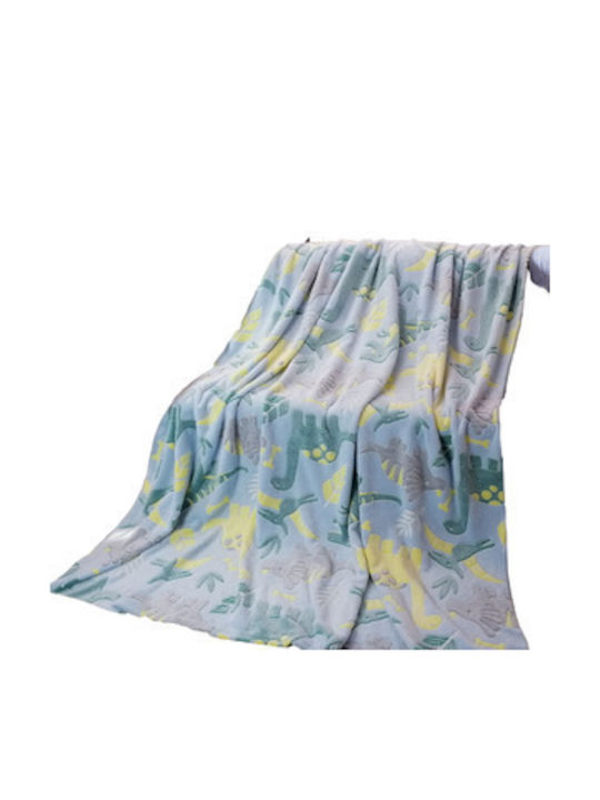 Cotton World Leuchtende Bunte Fluoreszierende Dinosaurier Kinderdecke 200x150cm