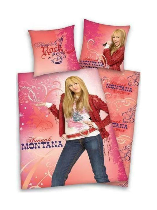 Homeline Hannah Montana 944 Σετ Παιδική Παπλωματοθήκη Μονή με Μαξιλαροθήκη Πορτοκαλί 170x250εκ.