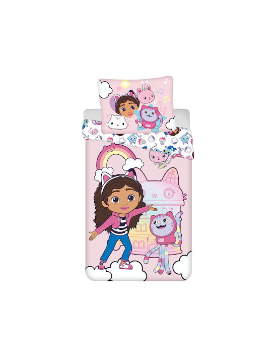 Gabby's Dollhouse Set Kids Duvet Cover Single with Pillowcase Cotton Pink 140x200cm