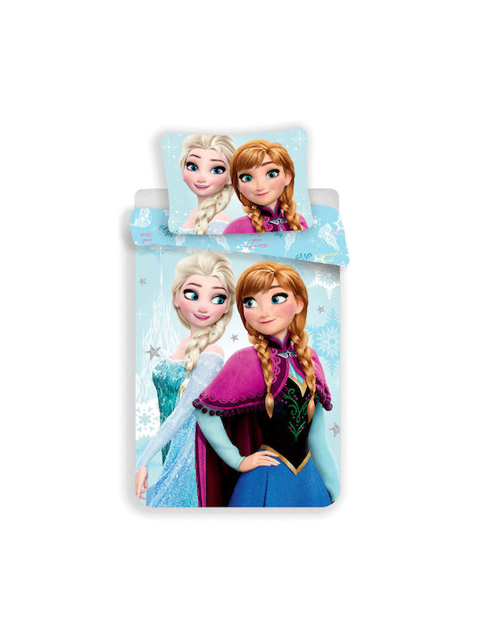Disney Frozen Σετ Παιδική Παπλωματοθήκη Μονή με Μαξιλαροθήκη Βαμβακερή Light Blue 140x200εκ.