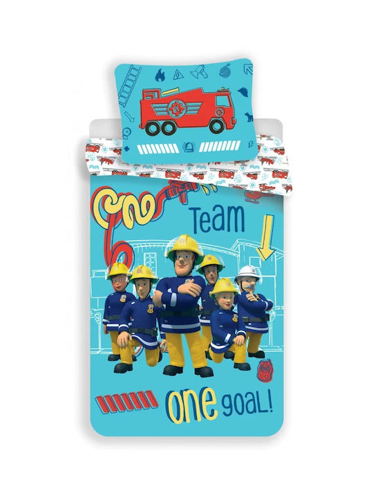 Faro Fireman Sam Σετ Παιδική Παπλωματοθήκη Μονή με Μαξιλαροθήκη Βαμβακερή Γαλάζια 140x200εκ.