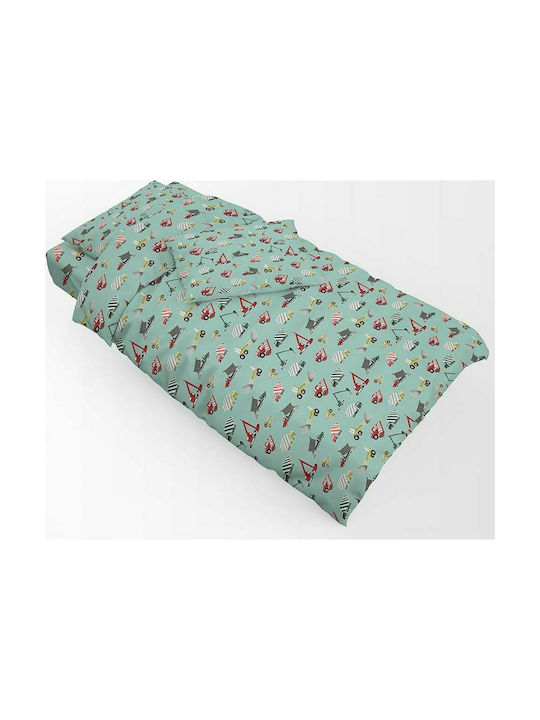 Astron Italy Trucks Set Kids Duvet Cover Single with Pillowcase Cotton Green Red 165x250cm