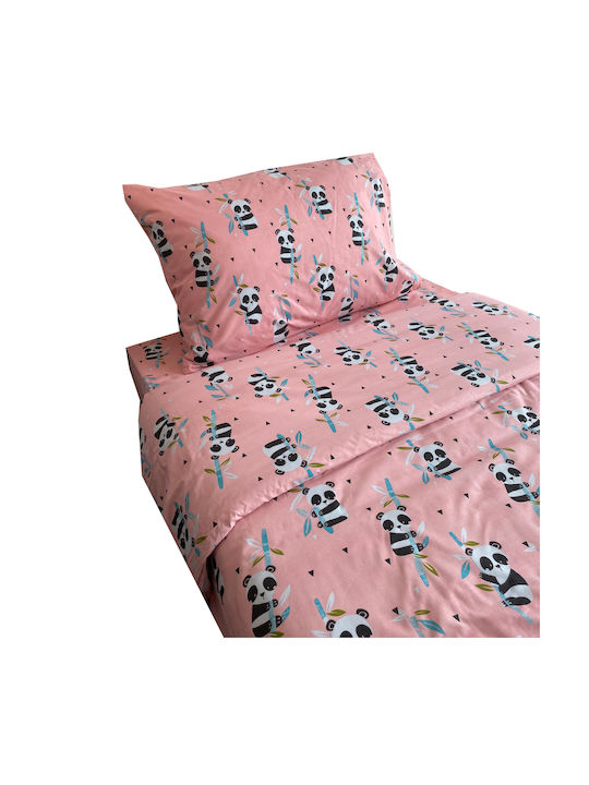 Astron Italy Panda Set Kinderbettbezug Einzel mit Kissenbezug Baumwolle Rosa 165x250cm