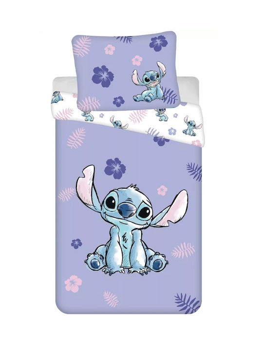 Lilo And Stitch Set Kinderbettbezug Einzel mit Kissenbezug Baumwolle Lila 140x200cm