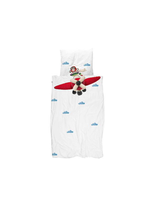 Snurk Set Kinderbettbezug Einzel mit Kissenbezug Weiß 160x220cm