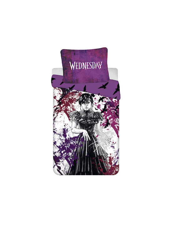 Wednesday Set Kids Duvet Cover Single with Pillowcase Purple 140x200cm