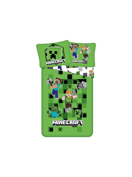 Minecraft Σετ Παιδική Παπλωματοθήκη Μονή με Μαξιλαροθήκη Πράσινη 140x200εκ.