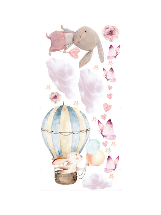Kinder Wandsticker Rosa Hasen Ballon Wolken Schmetterlinge 60x120