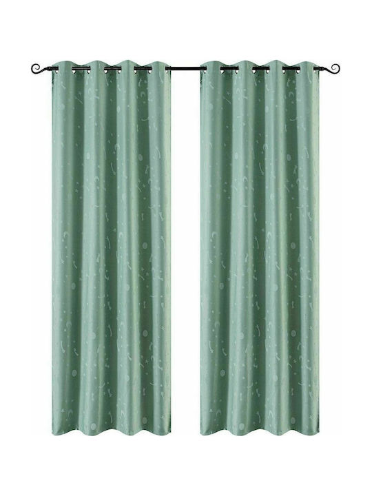 Beauty Home Kids Blackout Fluorescent Curtain With Grommet Tops Mint 140x260cm