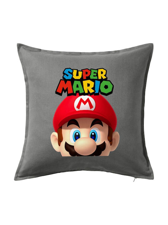 Super Mario Μαξιλάρι Καναπέ Γκρι 100% Βαμβάκι Περιέχεται Γέμισμα 50x50cm