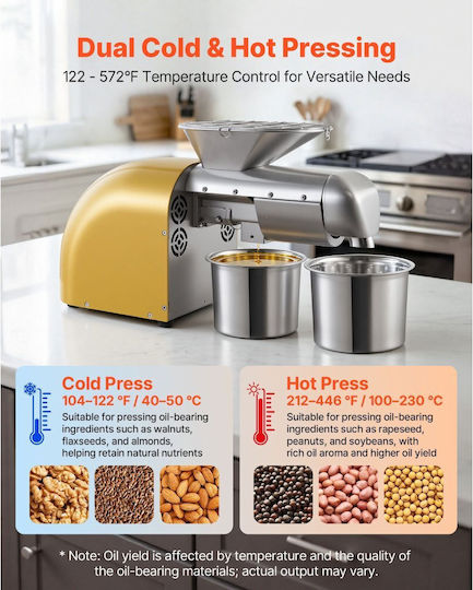 Vevor Electric Oil Press 5 Kg 1250w Hot & Cold Extraction Ddzyj1800w46fxk8l001v2