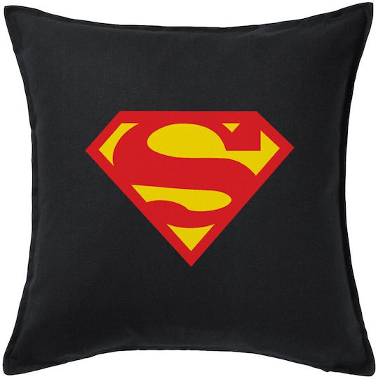 Superman Μαξιλάρι Καναπέ Μαύρο 100% Βαμβάκι Περιέχεται Γέμισμα 50x50cm