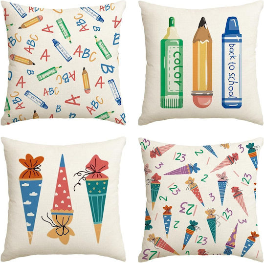 Decorative Pillowcase 123 Abc Back To School 45x45cm 4pcs Beige
