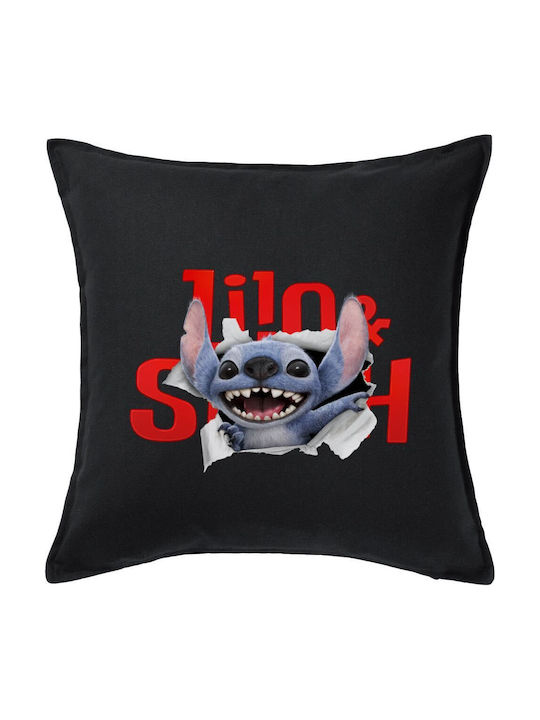Stitch Movie Детска Декоративна Възглавница Канапе Черна 100% Памук Включено Пълнеж 50x50см