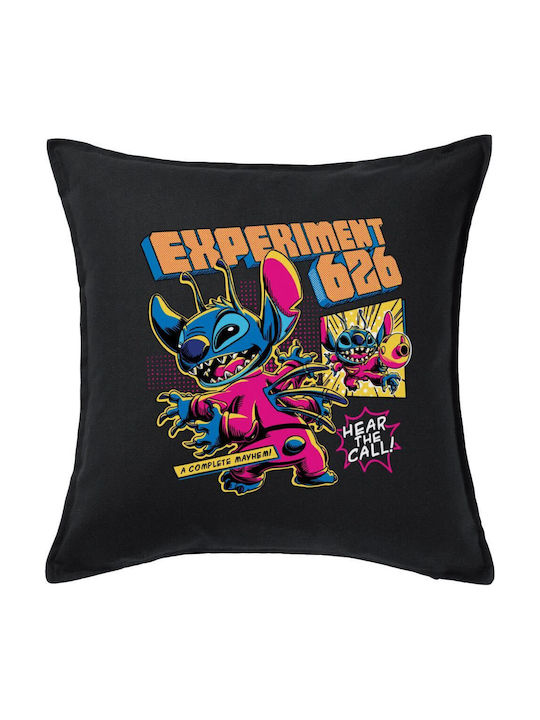 Stitch Experiment 626 Μαξιλάρι Καναπέ Μαύρο 100% Βαμβάκι Περιέχεται Γέμισμα 50x50cm
